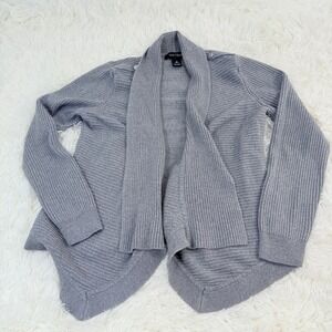 White House Black Market‎ Gray Cardigan Open Front Ribbed Sweater Medium Cropped
